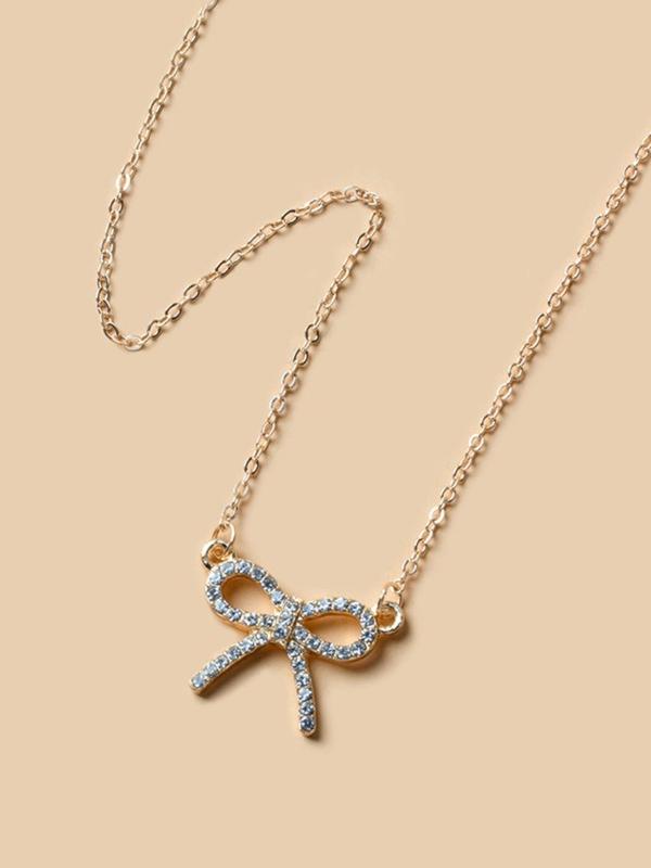 Women's Elegant Rhinestone Decorated Bowknot Design Pendant Necklace, Cute Trendy Pendant Necklace, Fashionable Jewelry for Daily & Party Decoration