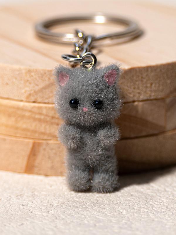 Cute Cat Design Keychain, 3D Animal Design Keychain for Women & Men, Fashion Accessories for Bag & Car Key Decoration, Car Accessories