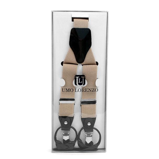 Men's Suspenders - Boxed Convertible Button Strap and Clip-On with Leather Trim