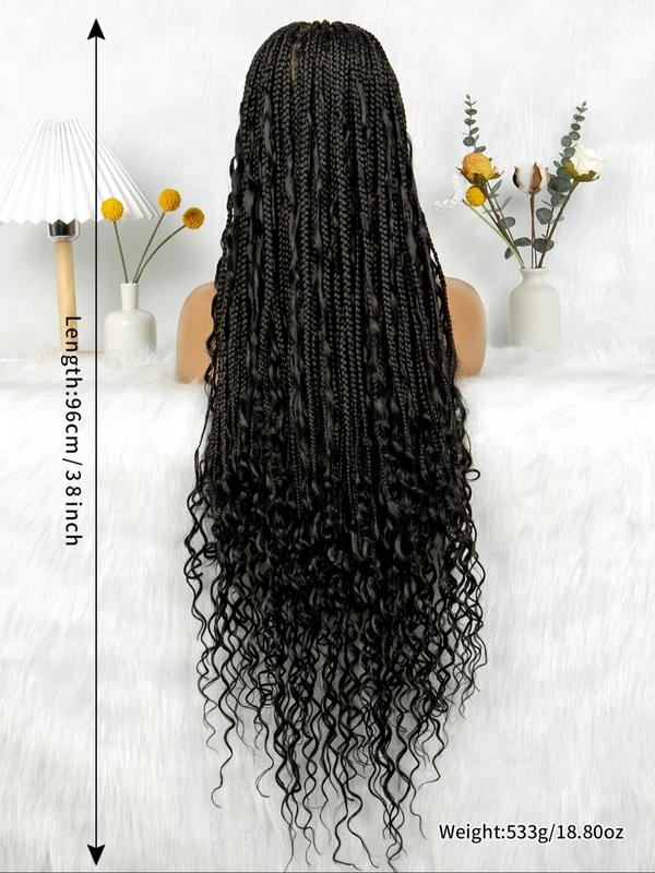 38 Inch Long Box Braids Curly Lace Wigs for Women, Gorgeous Fluffy Wigs with Baby Hair, Synthetic Braided Full Lace Wigs for Party, Daily Use