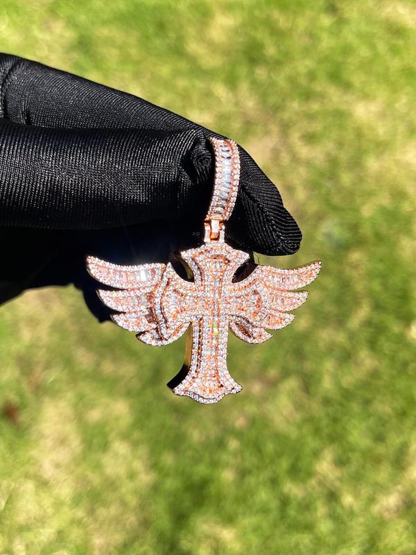 Rhinestone Decorated Cross & Wing Design Pendant, Fashionable Jewelry Accessory for Party, Daily Decor, Trendy All-match & Exquisite Accessory for DIY Jewelry