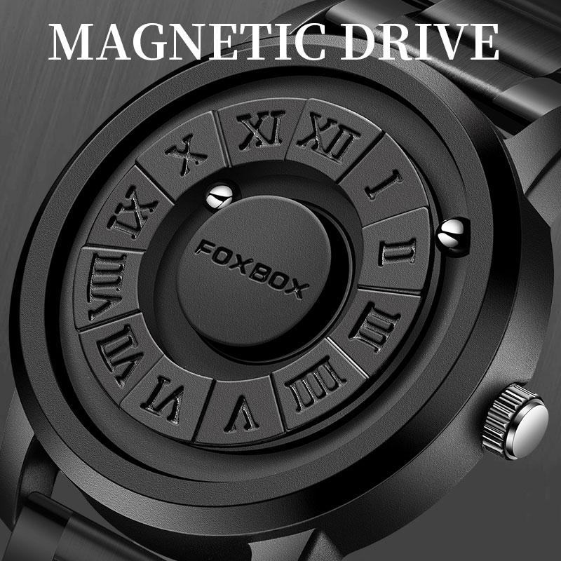 FOXBOX New Concept Design with no Watch Crystal and Magnetic Powered Roman Numerals Unisex Fashion Watch