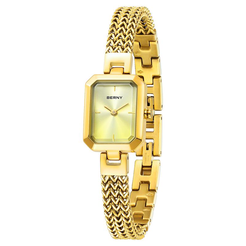 BERNY Gold Womens Watch Dainty Quartz Bracelet Watch All Stainless Steel Ladies Rectangle Mini Wristwatch Small Fashion 3ATM Waterproof Detachable Bracelet Watches for Women and Love Ones