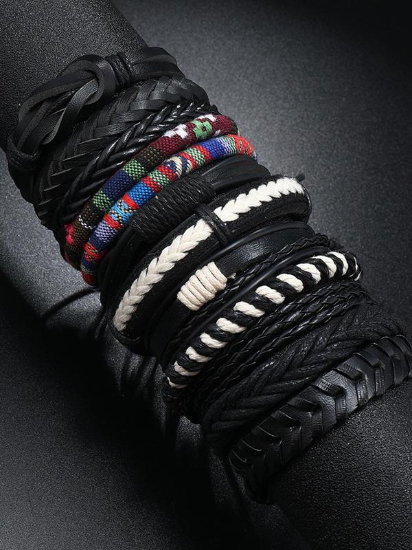 Vintage Braided Leather Matching Bracelet, 12pcs Men's Fashion Streetwear Punk Goth Accessories, Casual Hip Hop Jewelry For Party, Daily Clothing Decor for Party, Club, Pub, Musical Festival