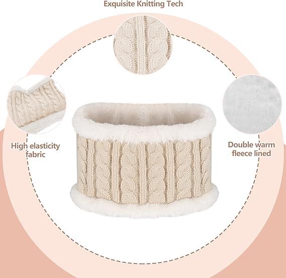 Winter Hats for women Festive winter knitted hat kit featuring pom - poms. This 3 - in - 1 warm set encompasses a thick hat, a cozy scarf, and touchscreen gloves. It's perfect for ladies during cold - day outings.