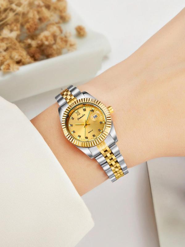 Women's Elegant Round Dial Analog Quartz Watch, Fashion Waterproof Watch with Date Display Function, Trendy All-match & Exquisite Watch for Birthday Gift