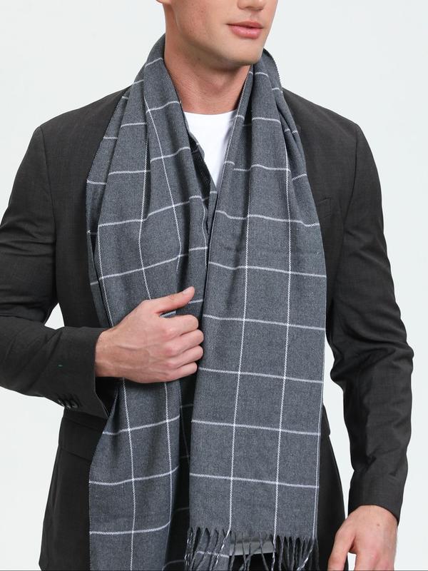 Men's Plaid Pattern Tassel Decor Scarf, Casual Soft Warm Shawl for Fall & Winter, Fashion Accessories for Men