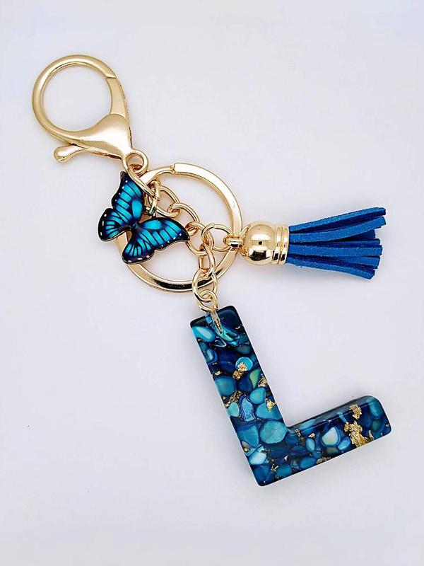 Cute Butterfly & & Letter & Tassel Decor Keychain, Unisex Resin Keychain for Key & Bag Decoration, Trendy All-match & Exquisite Keychain for Gift for Back To School