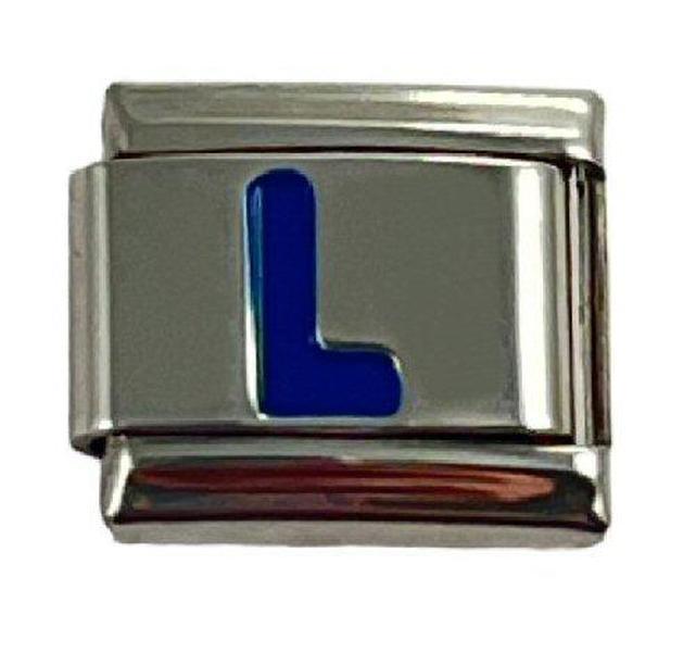 Italian Charm Link Blue Letter L 9mm