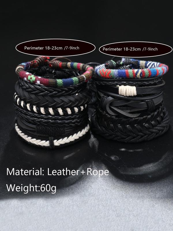 Vintage Braided Leather Matching Bracelet, 12pcs Men's Fashion Streetwear Punk Goth Accessories, Casual Hip Hop Jewelry For Party, Daily Clothing Decor for Party, Club, Pub, Musical Festival