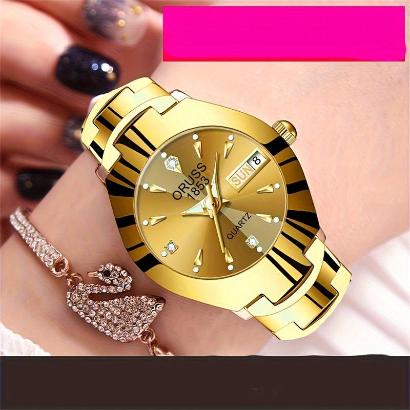 Women's Watch Luxury Rhinestone Quartz Watch Gold Fashion Analog Calendar Watch Date Watch