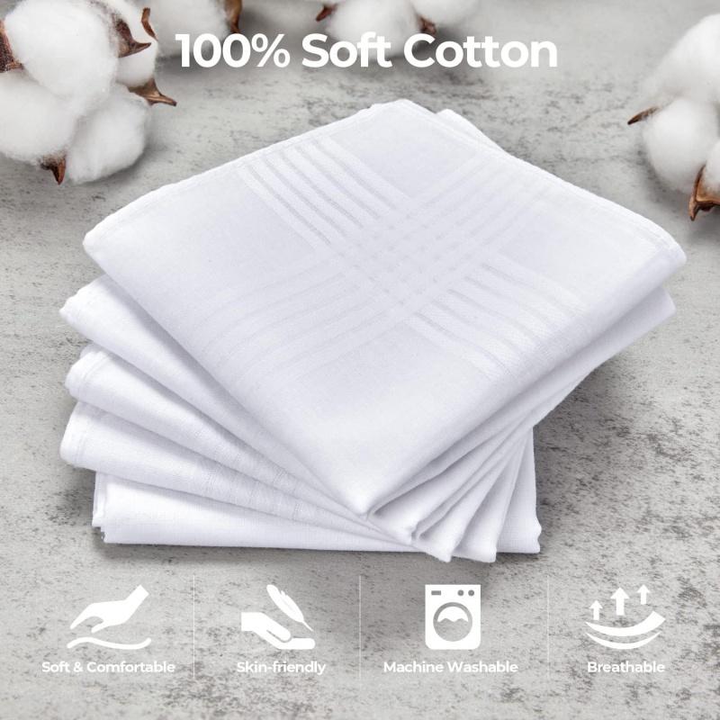 Handkerchiefs for Men, 100% Soft Cotton Hank Chief Machine Wash White Pocket Square for Suit - 16 ''x 16'' Mens Hankie