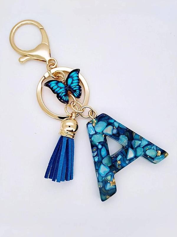 Cute Butterfly & & Letter & Tassel Decor Keychain, Unisex Resin Keychain for Key & Bag Decoration, Trendy All-match & Exquisite Keychain for Gift for Back To School