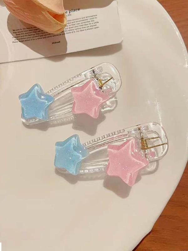 Women's 2pcs Minimalist Cute Plain Stars Decor Hair Clips, Fashionable Hair Accessories For Women For Daily Used