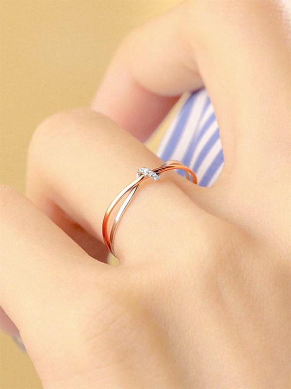 Simple Rhinestone Decorated Criss Cross Design Ring, Fashion Accessories for Women, Trendy All-match & Exquisite Jewelry for Birthday Gift