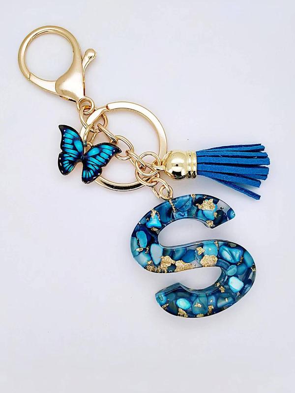 Cute Butterfly & & Letter & Tassel Decor Keychain, Unisex Resin Keychain for Key & Bag Decoration, Trendy All-match & Exquisite Keychain for Gift for Back To School