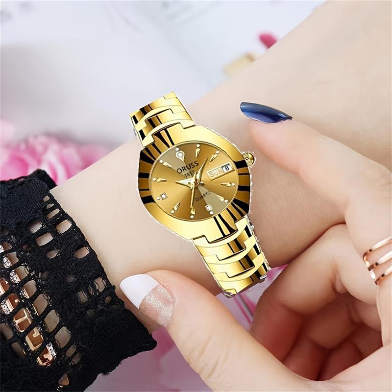 Women's Watch Luxury Rhinestone Quartz Watch Gold Fashion Analog Calendar Watch Date Watch