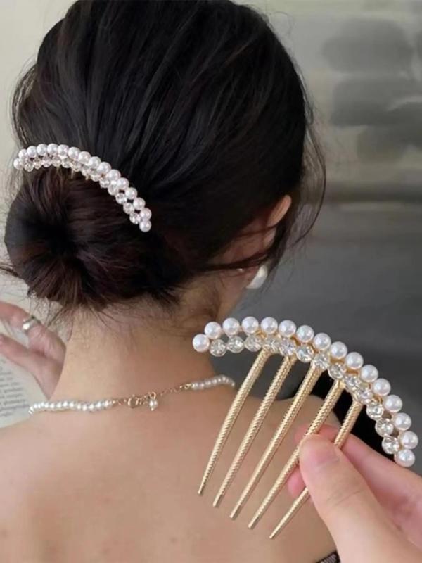 Faux Pearl & Rhinestone Decorated Hair Pin, Elegant Hair Accessories for Women & Girls, Trendy All-match & Exquisite Hair Pins for Birthday Gift