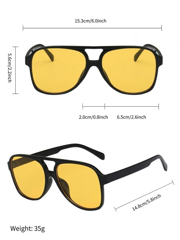 Vintage Double Bridge Pilot Sunglasses, Trendy Oversized Square Frame Sunglasses for Everyday Use, Fashion Accessories for Outdoor Activities