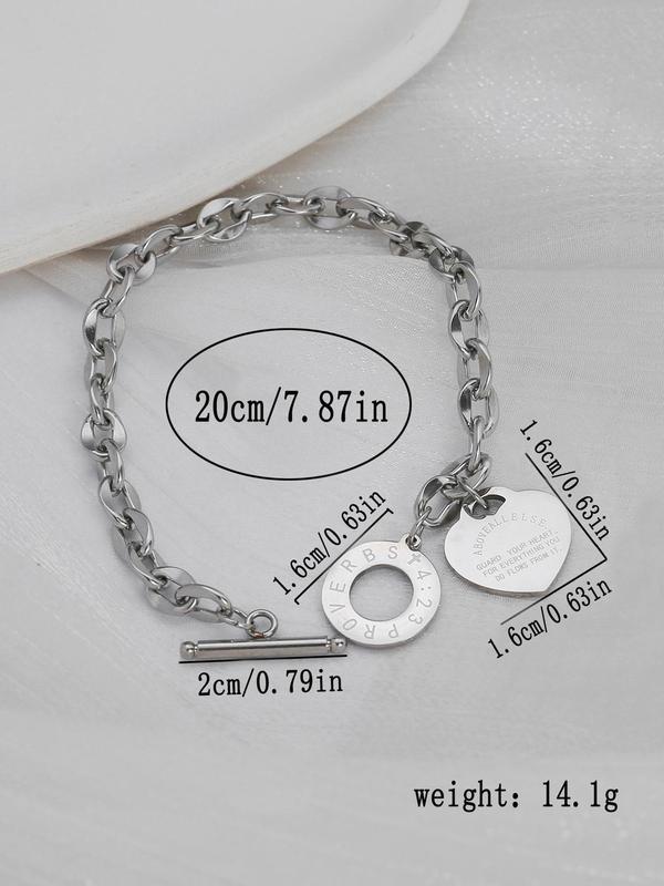 Fashion Simple Heart Charm Link Bracelet, Stainless Steel Jewelry for Women for Party, Daily Clothing Decor, Trendy All-match & Exquisite Jewelry for Birthday Gift