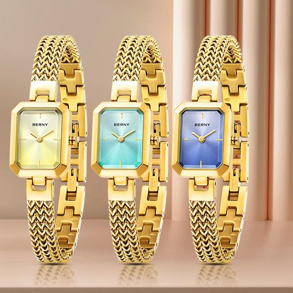 BERNY Gold Womens Watch Dainty Quartz Bracelet Watch All Stainless Steel Ladies Rectangle Mini Wristwatch Small Fashion 3ATM Waterproof Detachable Bracelet Watches for Women and Love Ones