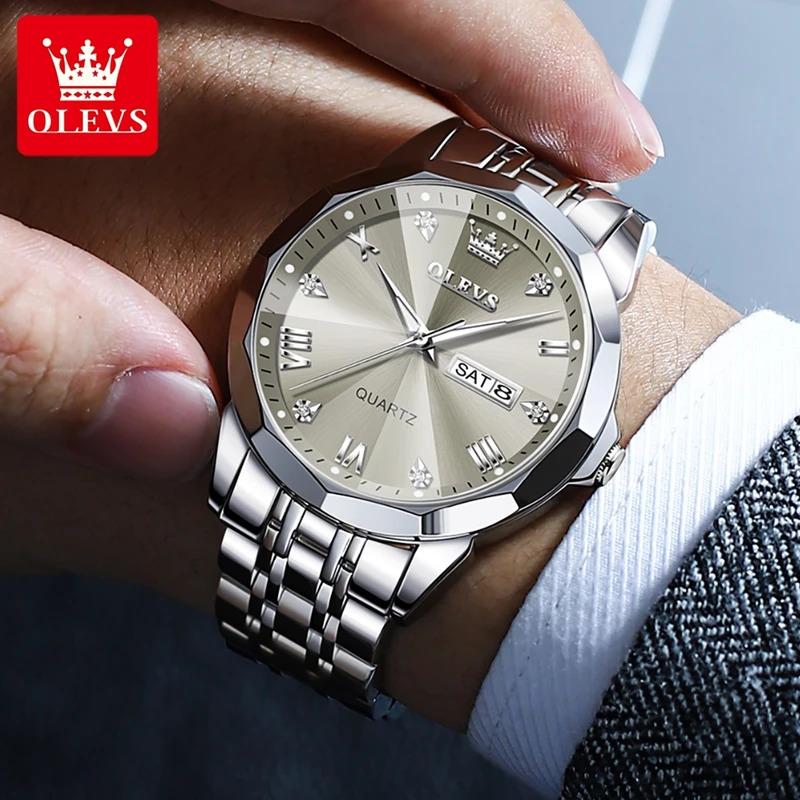 OLEVS Men's Watches Causal Fashion Original Quartz Watch for Man Waterproof Stainless Steel Luminous Date Week Trend Dress Reloj