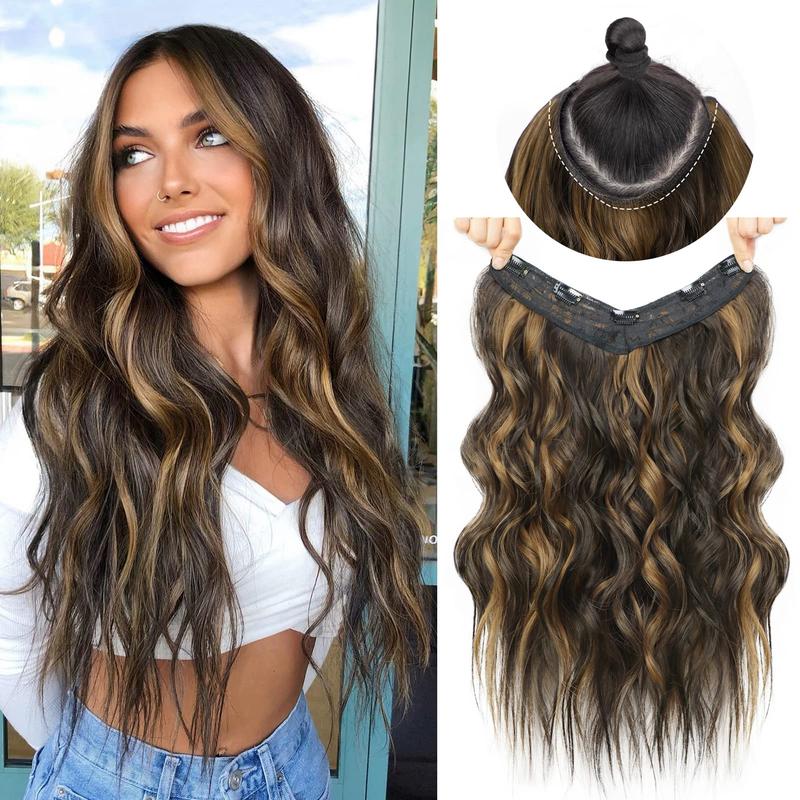 AISI HAIR Clip in Hair Extensions Long Wavy U-Shaped Hair Extension with 5 Secure Clips Synthetic Hairpieces for Women