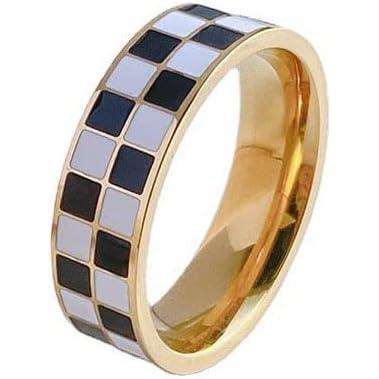 Checkerboard Bands Statement Finger Ring  Gold Black White Titanium steel Ring Size 5-10