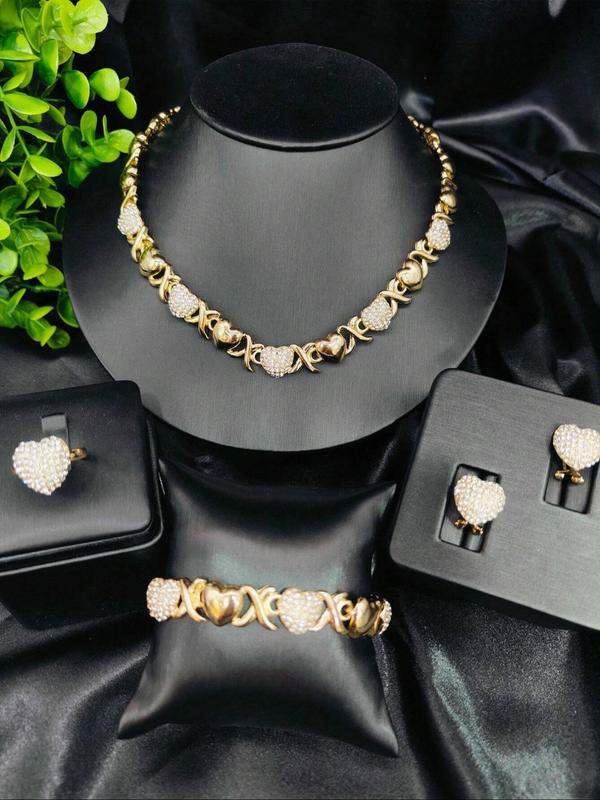 Fashion Jewelry Set, Heart Design Necklace & Earrings & Ring & Bracelet, Fashion Jewelry for Party, Trendy All-match & Exquisite Jewelry for Birthday Gift