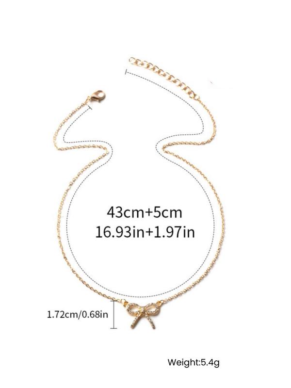 Women's Elegant Rhinestone Decorated Bowknot Design Pendant Necklace, Cute Trendy Pendant Necklace, Fashionable Jewelry for Daily & Party Decoration