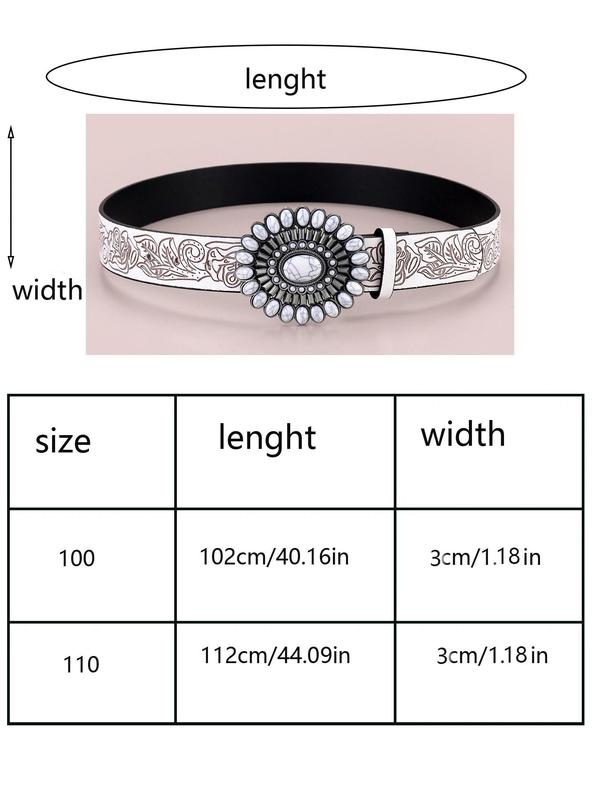 Fashion Random Embossed PU Buckle Belt, Punk White Turquoise Western Belt For Women & Men, All-match Clothes Accessories