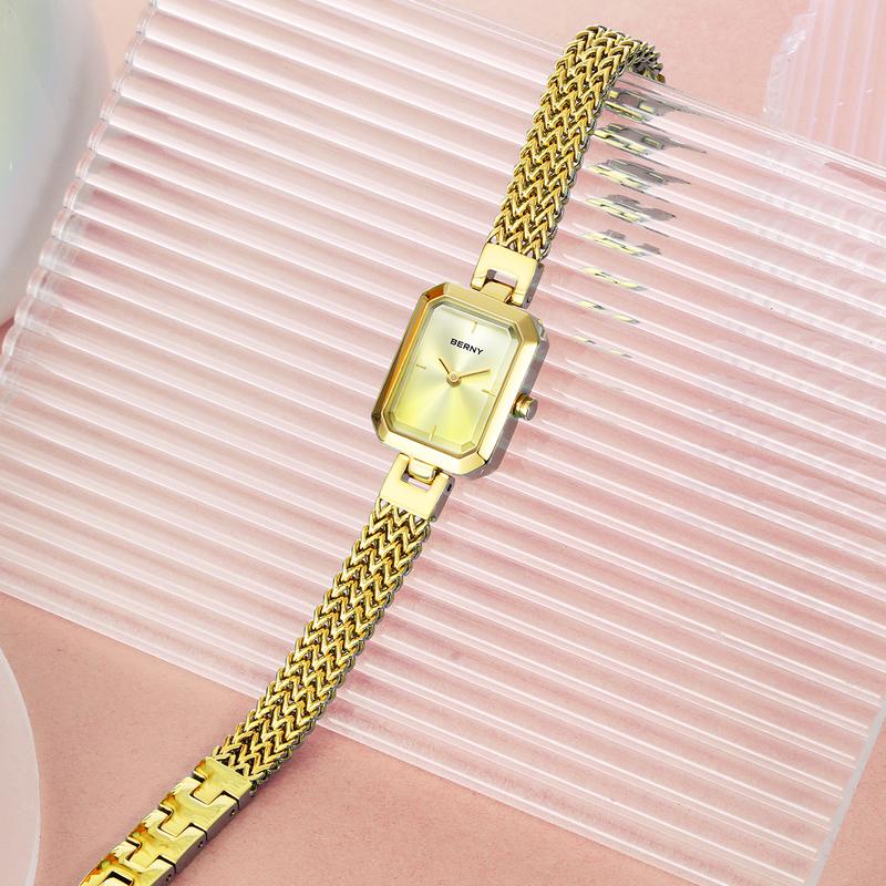 BERNY Gold Womens Watch Dainty Quartz Bracelet Watch All Stainless Steel Ladies Rectangle Mini Wristwatch Small Fashion 3ATM Waterproof Detachable Bracelet Watches for Women and Love Ones