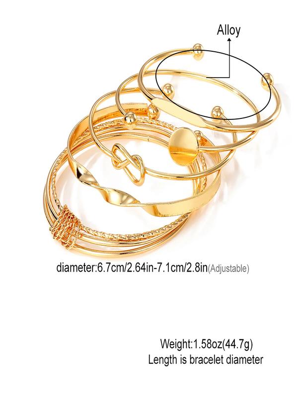 Fashion Hollow Out Geometric Design Cuff Bangle (5pcs), Casual Simple Matching Bracelet for Women, Style for Party, Daily Clothing Decor, Female Classic Fashion Accessories for Daily Wear