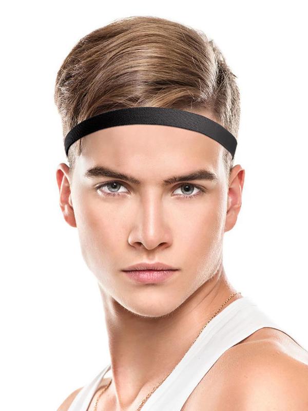 3pcs Men's Summer 2024 Simple Plain Silicone Non-slip Elastic Sports Headband, Simple High Stretch Sporty Hair Band for Outdoor