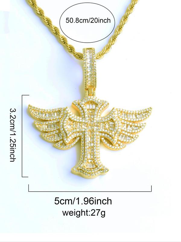 Rhinestone Decorated Cross & Wing Design Pendant, Fashionable Jewelry Accessory for Party, Daily Decor, Trendy All-match & Exquisite Accessory for DIY Jewelry