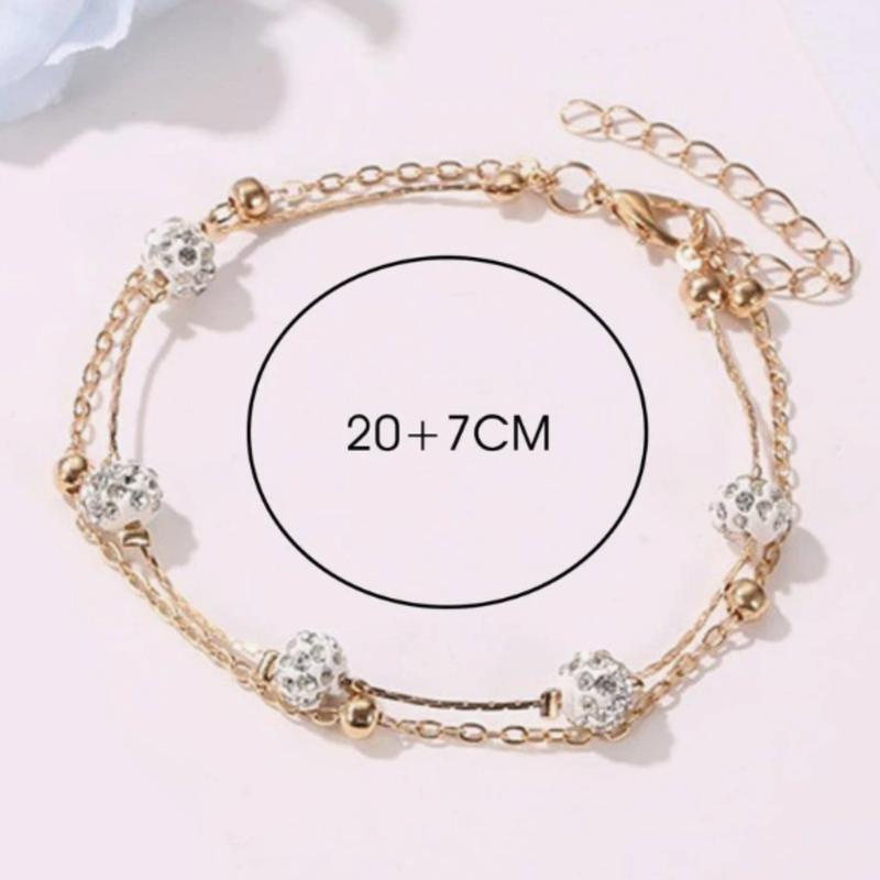 Cubic Zirconia Ball Decor Layered Anklet DCT1057