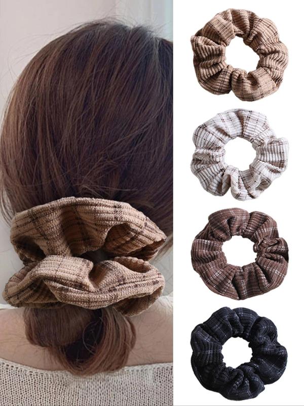 Solid Color Stripe Hair Scrunchies, High Stretch Hair Tie, Hair Accessories for Women & Girls, Minimalist Headwear Suitable for Thick Hair