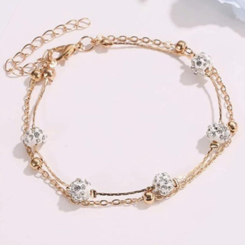 Cubic Zirconia Ball Decor Layered Anklet DCT1057