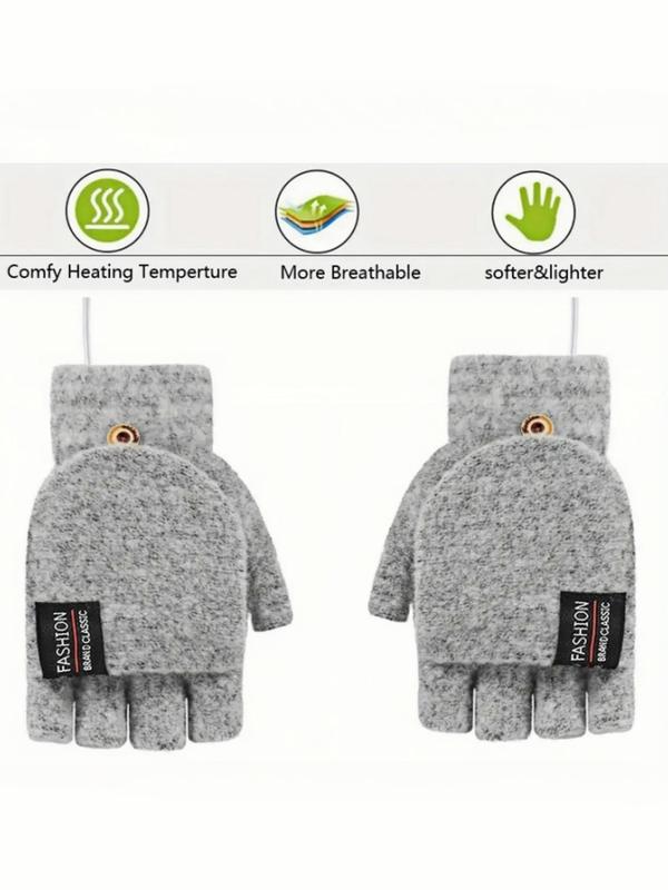 Unisex Casual Letter Label Patched Design Warm Heated Gloves, Soft Comfortable Knitted Gloves, Fashionable Gloves for Fall & Winter