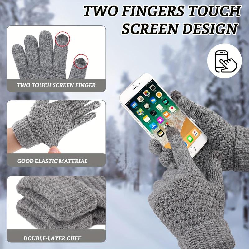 Women's Knit Hat & Neck Gaiter & Gloves Set, Solid Color Touch Screen Gloves & Beanie Hat & Neck Gaiter, Sports & Outdoor Hats for Fall & Winter