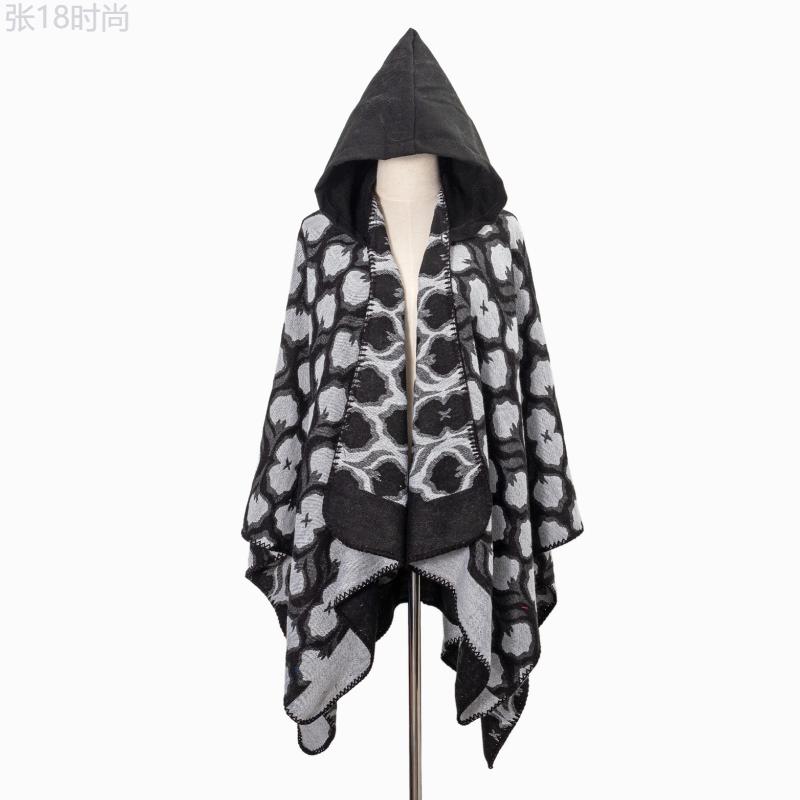 Cozy Oversized Hoodie Scarf Blanket Shawl - Fashion Scarves with Boho Geometric Print, Tassel, Warm, Windproof, Thick, and Cape Design for Outdoor Use