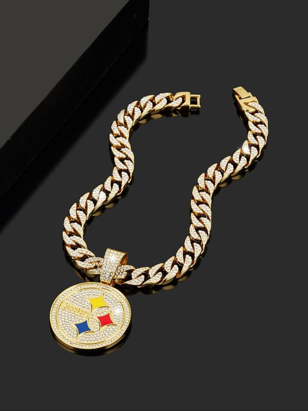 Rhinestone Round Shaped Letter Design Pendant Necklace for Men & Women, Punk Jewelry for Party, Fashion All-match Accessory