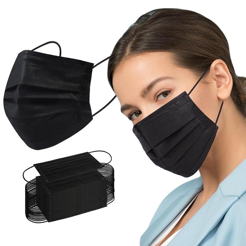 Disposable Face Mask, 100 PCS Black Masks, 3 Ply Protection Face Masks