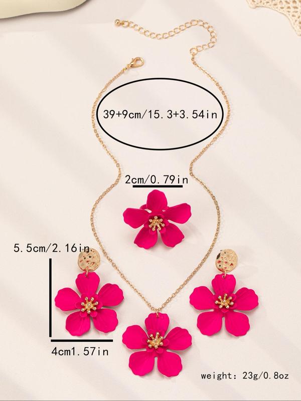 Women's Elegant Flower Design Pendant Necklace & Dangle Earrings & Ring, Exquisite Trendy Jewelry Set, Fashionable Accessories for Women & Girls