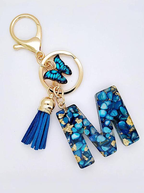 Cute Butterfly & & Letter & Tassel Decor Keychain, Unisex Resin Keychain for Key & Bag Decoration, Trendy All-match & Exquisite Keychain for Gift for Back To School