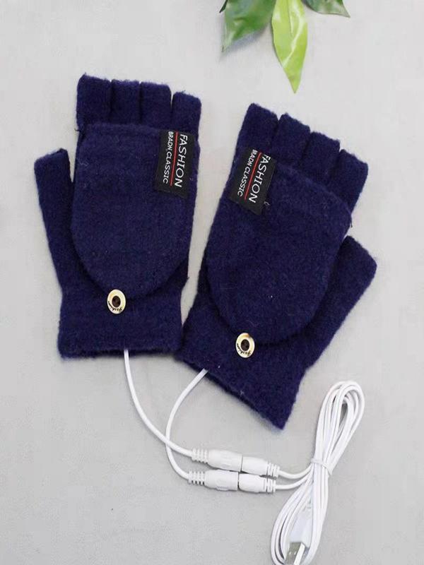 Unisex Casual Letter Label Patched Design Warm Heated Gloves, Soft Comfortable Knitted Gloves, Fashionable Gloves for Fall & Winter