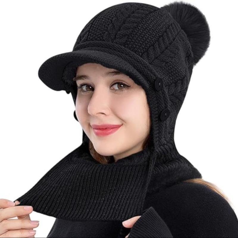 Women's Knit Hat & Scarf Set, One-piece Windproof & Comfortable Face Cover, Outdoor Sports Hat & Scarf for Women