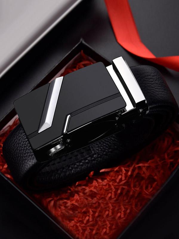 Men's Automatic Buckle Lychee Pattern Belt, Business Casual Pu Leather Belt for Trousers, Male Casual Waistband for Daily Wear Without Box