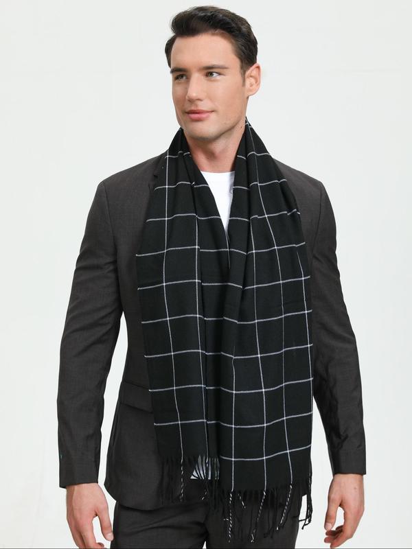 Men's Plaid Pattern Tassel Decor Scarf, Casual Soft Warm Shawl for Fall & Winter, Fashion Accessories for Men