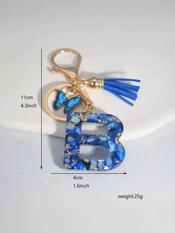 Cute Butterfly & & Letter & Tassel Decor Keychain, Unisex Resin Keychain for Key & Bag Decoration, Trendy All-match & Exquisite Keychain for Gift for Back To School